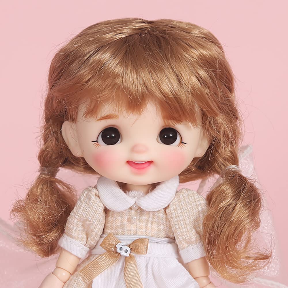 Perruque poupée 1/12 BJD cheveux longs marron doré cadeau anniversaire