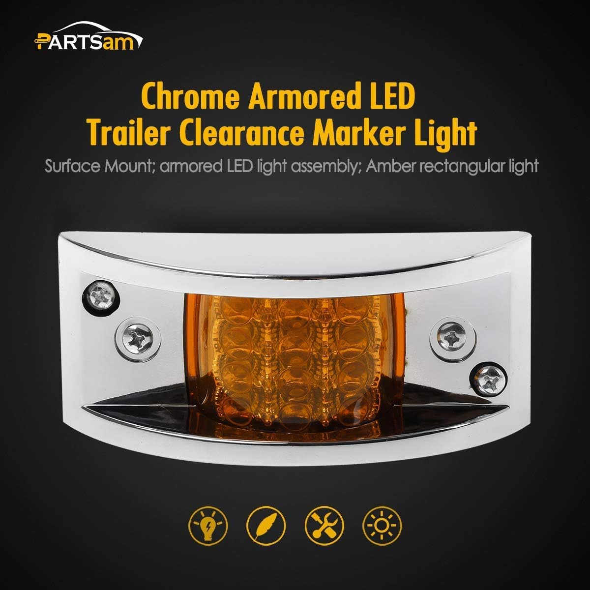 Partsam 8Pcs Armored Trailer Led Clearance and Side Marker Lights 12LED - Chrome Plastic Housing (4Amber+4Red)