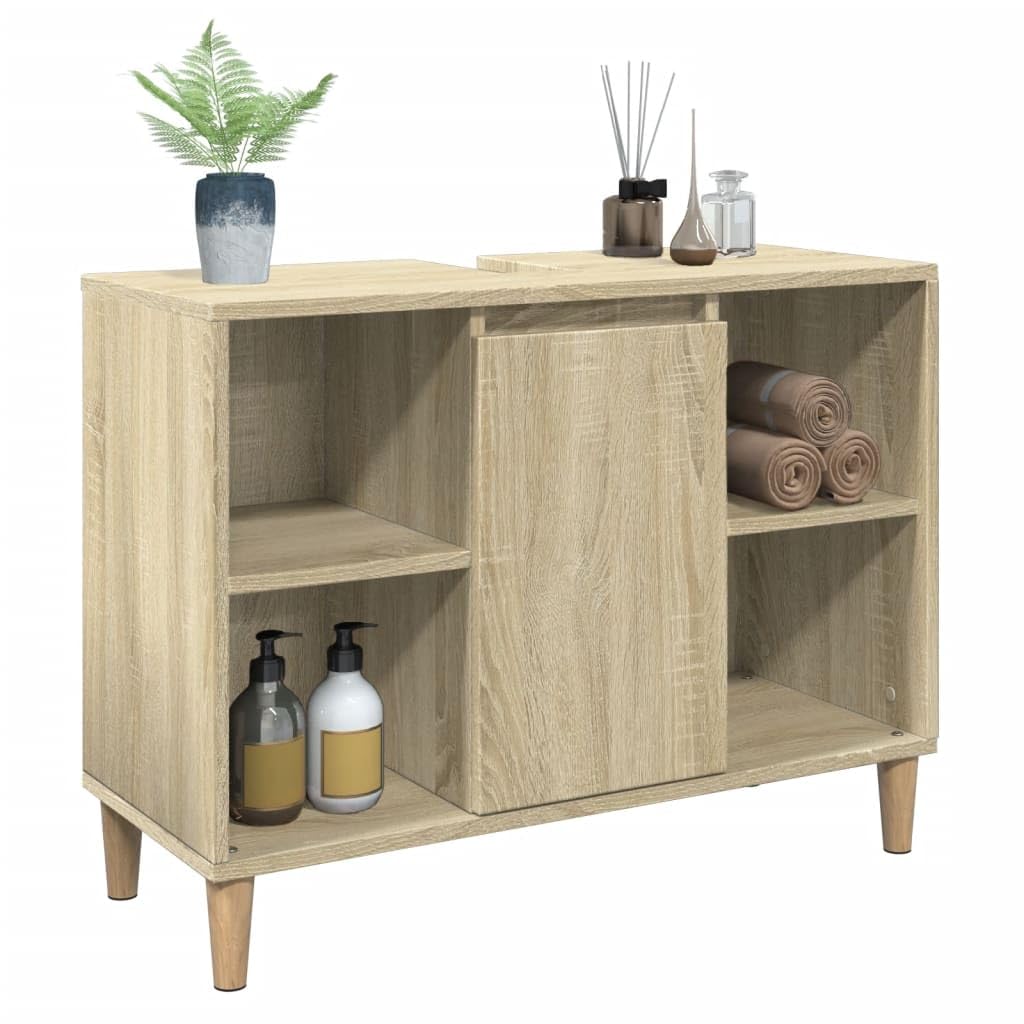 Sonoma - Mueble de baño de roble de 80 x 33 x 60 cm, diseño moderno con 4 compartimentos y puerta para pequeños baños y aseos