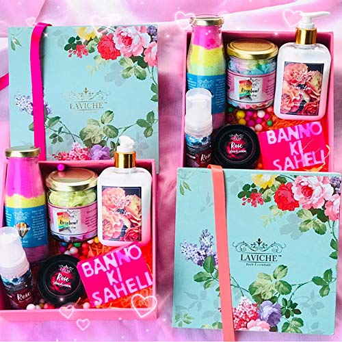 Laviche Bath Essentials Banno Ki Saheli Box(Rainbow Body Scrub, Rainbow Whipped Soap, Banno ki Saheli message soap, Rose Body Lotion, Face Wash, Handcream) For Skin Care-picture-16
