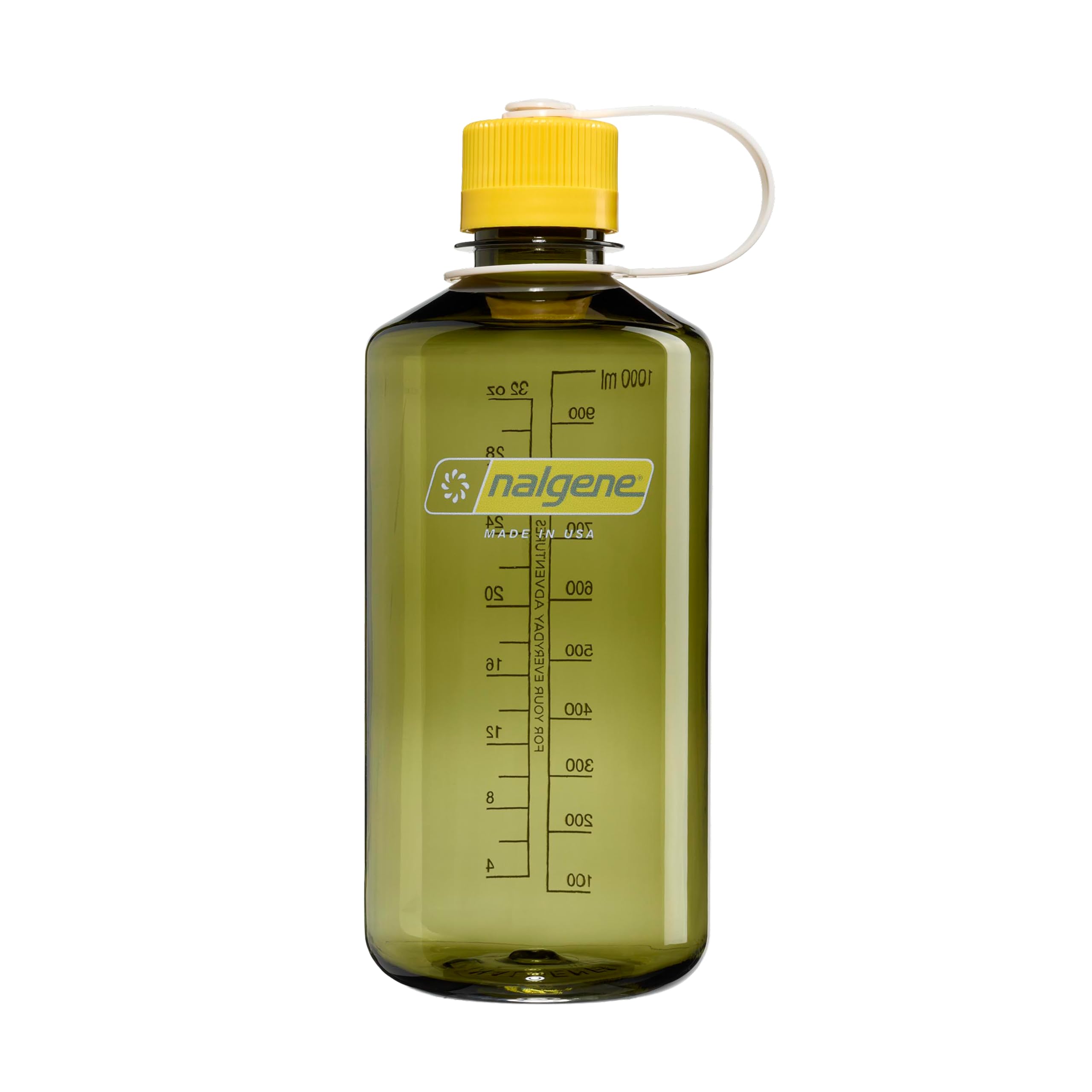 Nalgene Tritan BPA-free water bottle made from material derived from 50% plastic waste (using ISCC certified mass balance), oil green w/freesia, 32 oz