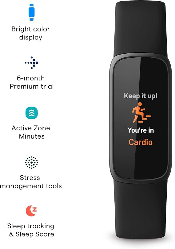Fitbit Luxe-Fitness and Wellness-Tracker with Stress Management, Sleep-Tracking and 24/7 Heart Rate, Black/Graphite, One Size (S & L Bands Included)