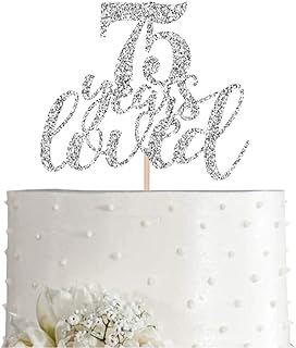 75 Silver Glitter Happy 75th Birthday Cake Topper, Cheers to 75 Years Party Decorations, Supplies, cake topper