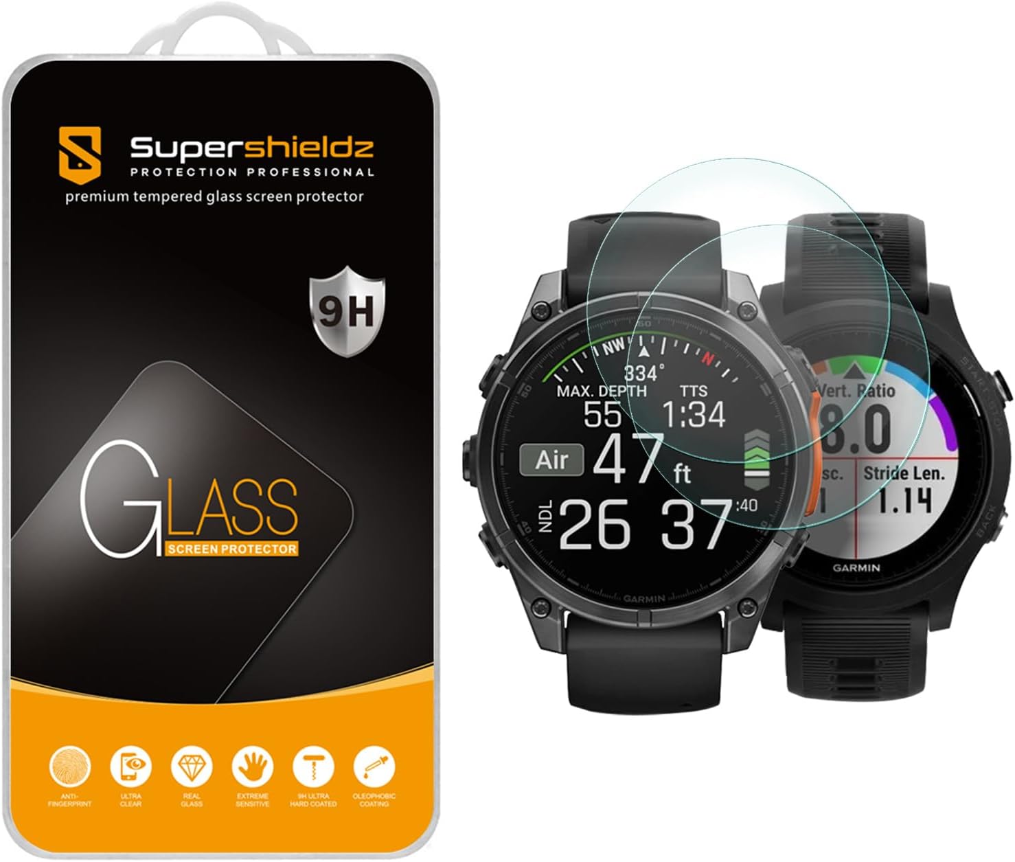 Supershieldz (2 Pack) Designed for Garmin Forerunner 935 / Garmin Fenix 8/8 Pro (Solar/Amoled) 47mm / Fenix E (47mm) Tempered Glass Screen Protector, Anti Scratch, Bubble Free