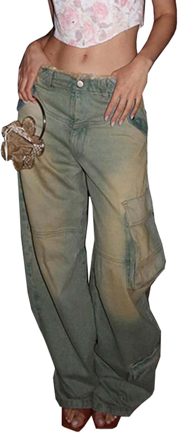 Amazon | [Glkaend] Y2Kカーゴジーンズ女性用ハイウエストバギー  