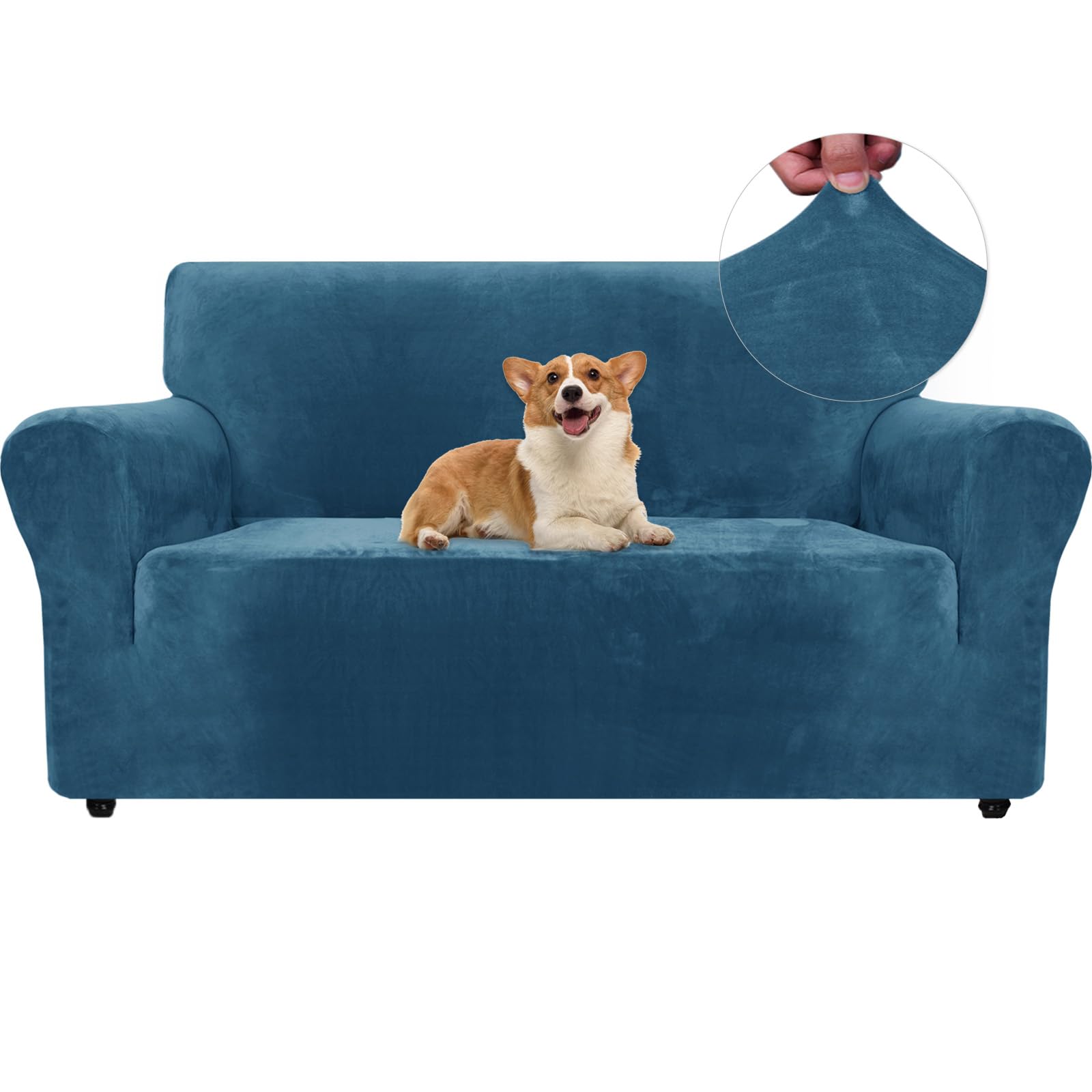 Ystyle Copridivano Velluto, Copri Divano 2 Posti Con Braccioli, Copridivano Antigraffio Gatto, Copridivano Elasticizzato, Universale Copridivani Antimacchia Lavabile Antiscivolo, Blu Pavone
