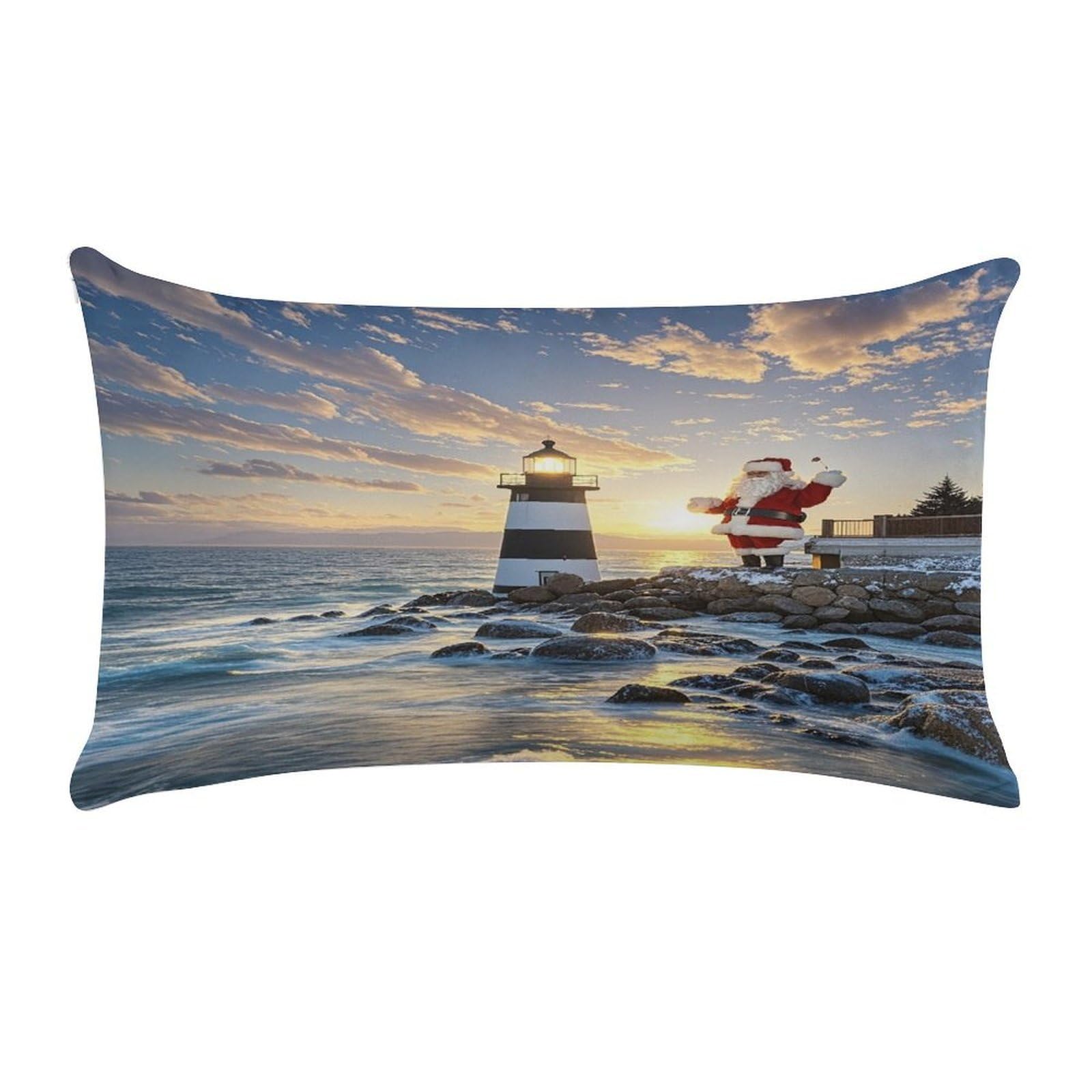 FekiLoot Santa Claus Lighthouse Throw Pillow Covers Short Plush Rectangular Pillowcase with Zipper Cozy Cushion Cases Ultra Soft Lumbar Pillow Shells for Chair Sofa Home Decor 12" X 20"