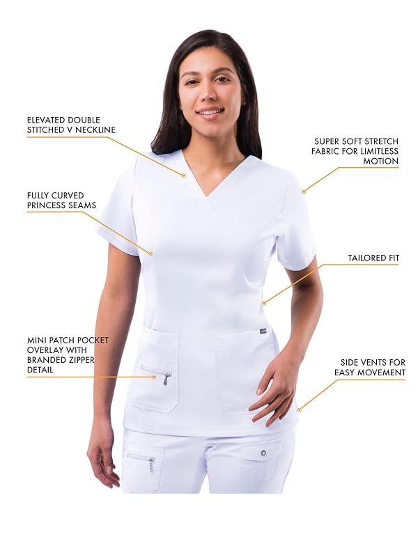 Adar Pro Scrubs Set for Women - Stretch Elevated V-Neck Scrub Top & Yoga Jogger Cargo Scrub Pants, 7 Pockets - P9600 - White - S by ADAR Medical Uniforms - Used condition - Image 3