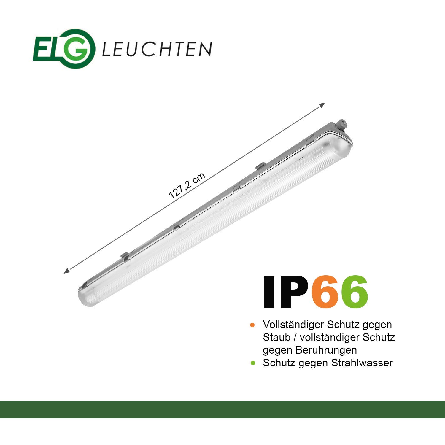 LED Feuchtraumleuchte 15,6 W 4000K Neutralweiß 2500lm | Hochwertige Glas Röhre, IP66, Keller, Werkstatt, Halle, Nassraum