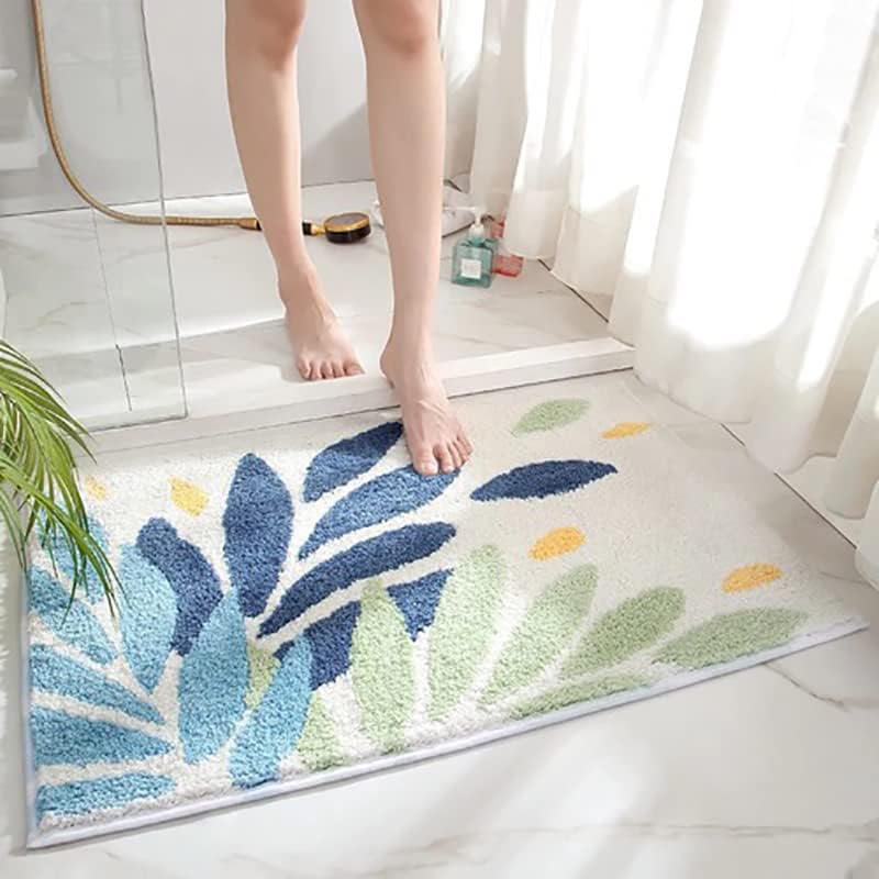 Miniatura 2 de Alfombra de baño de hojas verdes azules, alfombra de baño de hojas, bonita alfombra de baño de plantas, tapetes de baño de microfibra lavable para