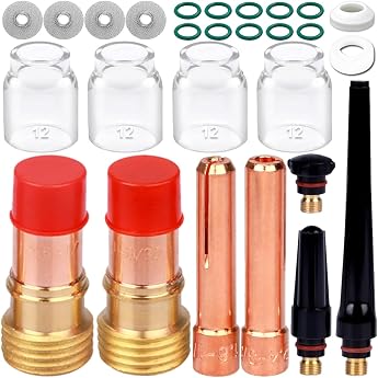 Welding Torch Consumables for TIG WP 17 18 26, Gas Lens 1.6/2.4mm, #12 Stubby Glass Cup, Back Cap, Collet, Diffuser, Cup Gasket, O-Ring Welder Accessories 27pcs