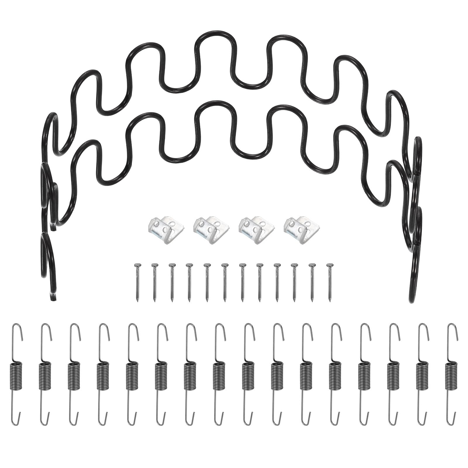 sourcing map 2Pcs 15.7" Upholstery Spring Replacement Kit, Carbon Steel Sagging Cushions Repair Kit Arch Spring with Balance Hooks, S Spring Clips, Screws for Sofa Recliner Chair, Black