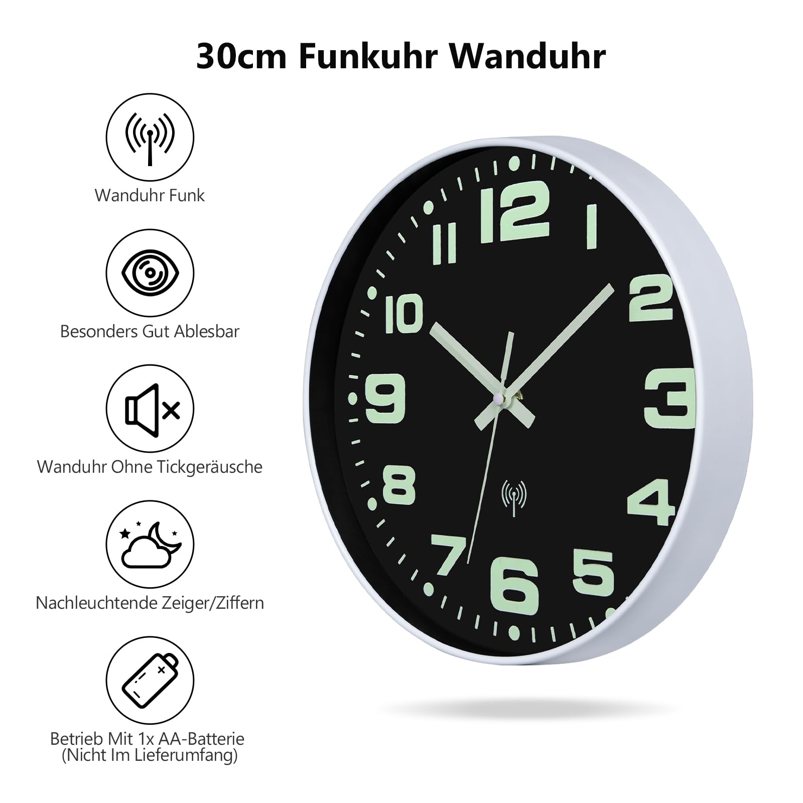 Radiogestuurde Stille Wandklok NESIFEE Wandklok Met Temperatuurweergave, Geen Tikkend Geluid, Groot, 30 Cm, Grijs, LCD, Digitale Thermometer, Stille Wandklok, Moderne Wandklok Voor Woonkamer Wandklok Met Thermometer