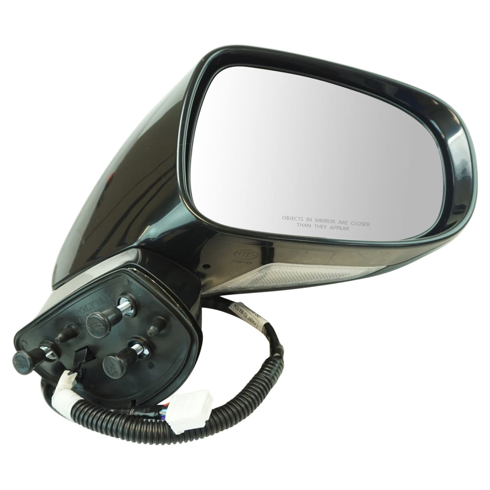 TRQ Passenger Side Power Heated Mirror 3-Pin Smooth Black with Memory for 2008-2009 Lexus ES350