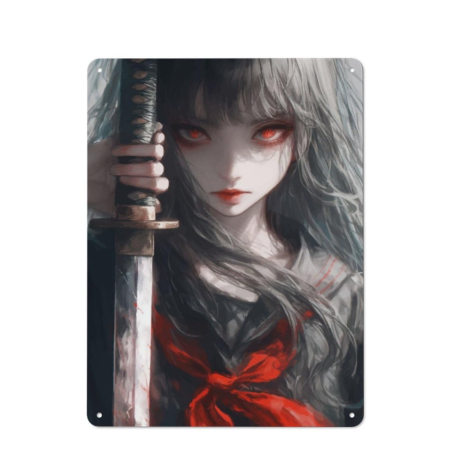 Junmoney Girls Anime With Katana Vintage Metal Wall Sign 40X30cm For Studio Or Craft Room, For Vintage Wall Decor Fans, For Metal Sign Collectors