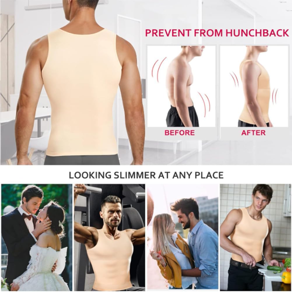 Męska koszulka kompresyjna Shapewear wyszczuplająca kamizelka modelująca sylwetkę odchudzająca topy bez rękawów(Nude-4X-Large