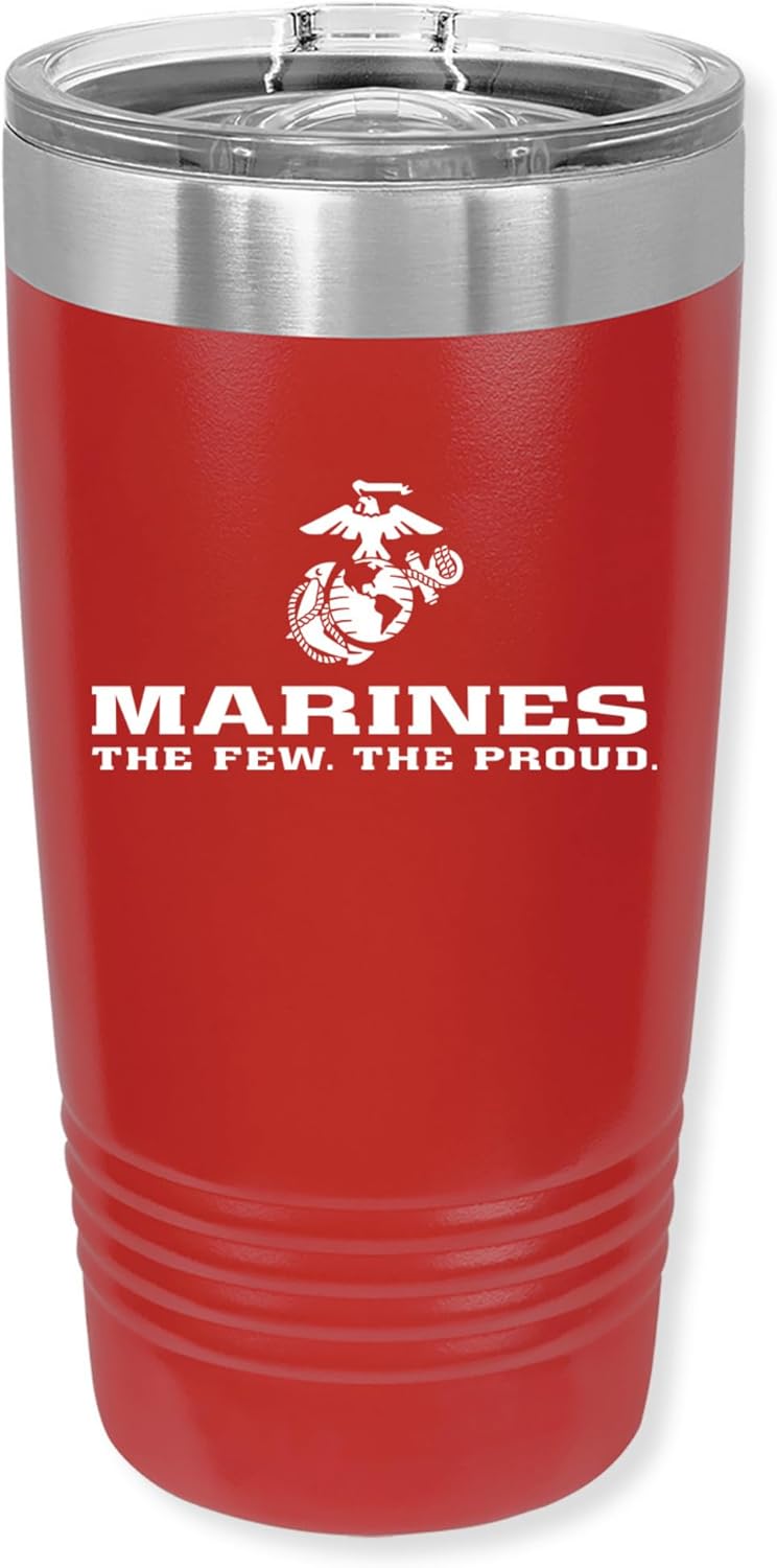 United States Marine Corps 20oz Travel Tumbler- Stainless Steel Red Coffee Mug with Acrylic Lid- Military Gear, Ideal Gift for Armed Services Veteran, Active Duty Marine- For Office, Home, Auto