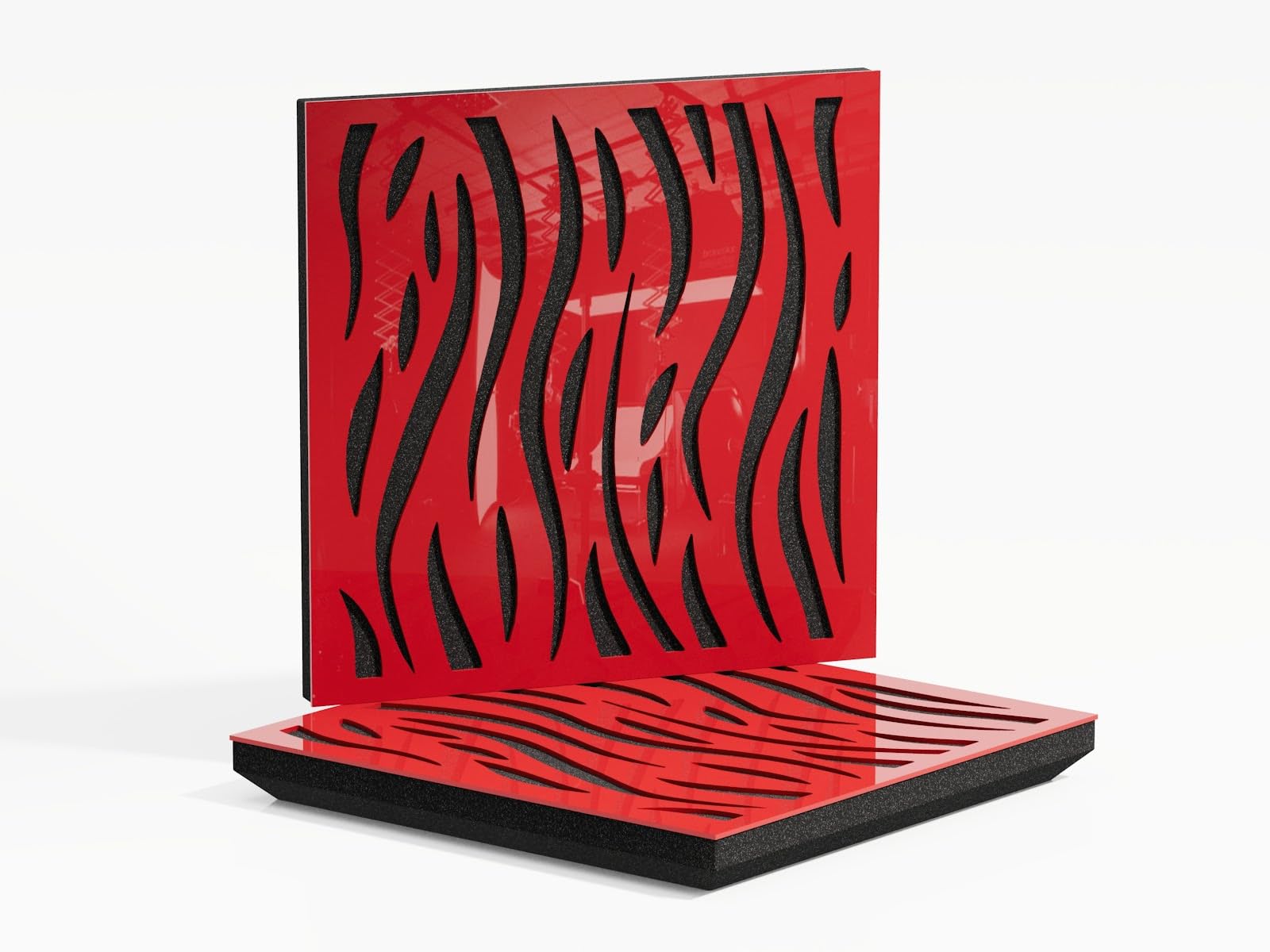 2 Pack — Sound Absorption-Diffuse Acoustic Panel | 50x50x5cm | Absorption - Diffusion - Reflection - Soundproofing | Perforated Plastic: [Red Glossy Plastic | x2 P13]