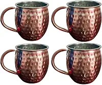 Kit 4 Canecas Moscow Mule 580ml Martelada Resistente Inox Rose Gold com Alça Ergonômica para Servir Drinks Bebidas Geladas