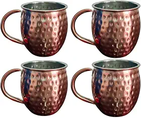 Kit 4 Canecas Moscow Mule 580ml Martelada Resistente Inox Rose Gold com Alça Ergonômica para Servir Drinks Bebidas Geladas