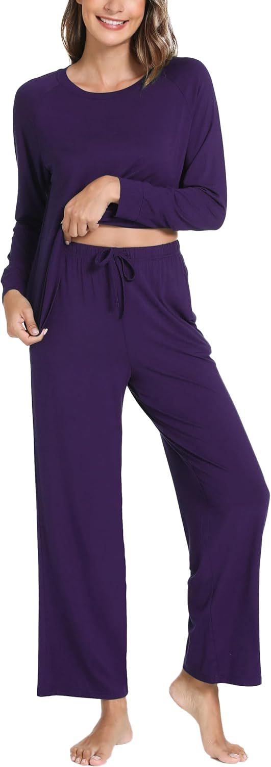 GYS Women's Pajama Sets Long Sleeve Sleepwear Comfy 2 Piece Ladies Pj Sleep Set, Viscose Made from Bamboo