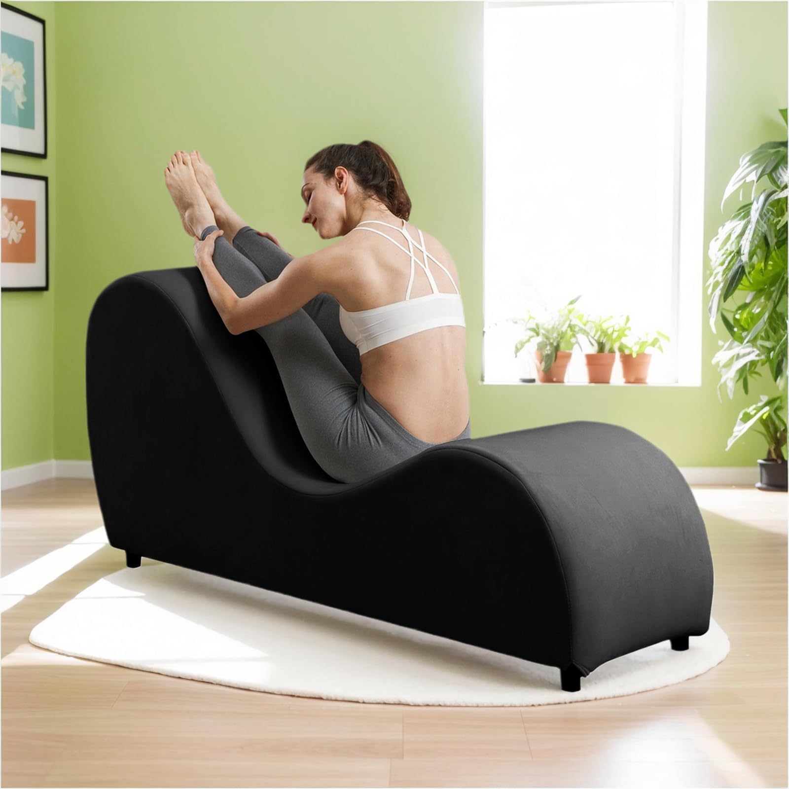 ijuicy Sleek Yoga Chair for Adults, Velvet S Curved Chaise Lounge Indoor, Ergonomic Chair, Modern Chaise Lounge for Stretching, Relaxation, Exercise,