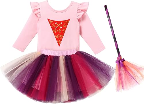 IMEKIS Disfraz de bruja para niñas pequeñas, disfraz de Halloween, falda tutú, disfraz de cosplay, fiesta de cumpleaños, sesión de fotos