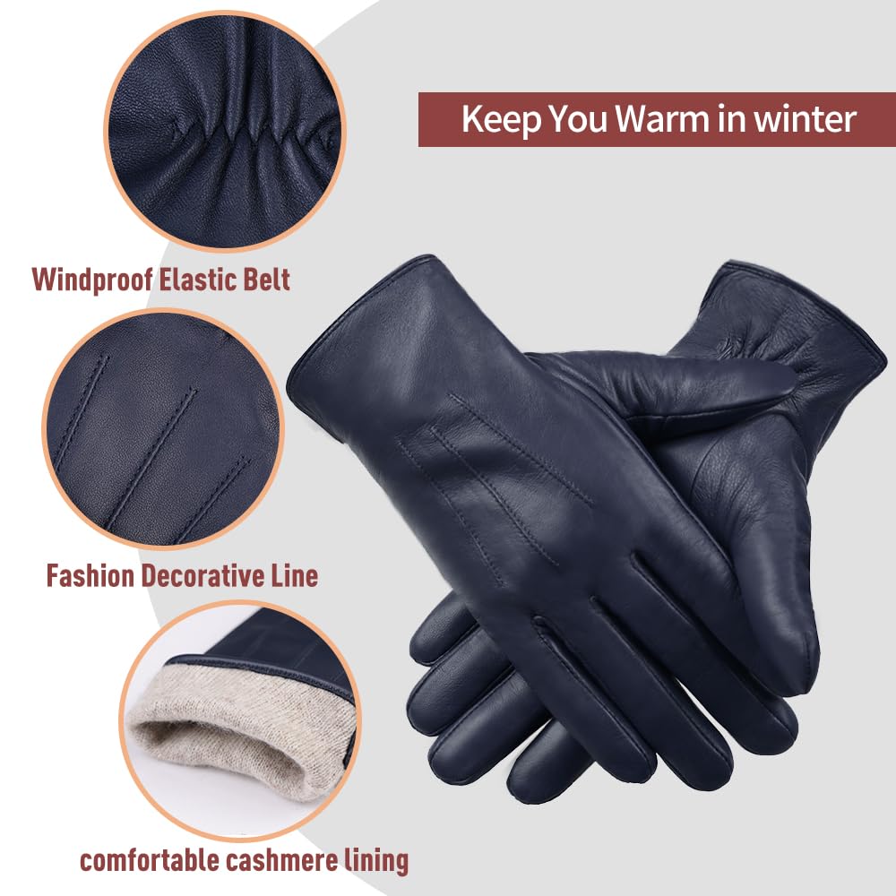 MGGMOKAY Guanti invernali da uomo in pelle Guanti da equitazione in morbida pelle di pecora foderati in cashmere caldo