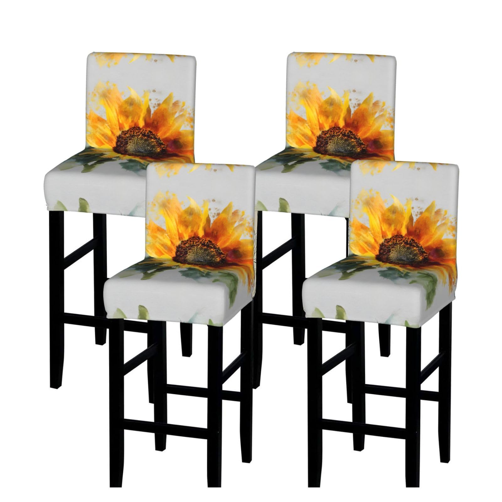 WXWJSHMGC Watercolor Sunflower Print Bar Stool Covers Stretch Counter Height Chairs Covers
