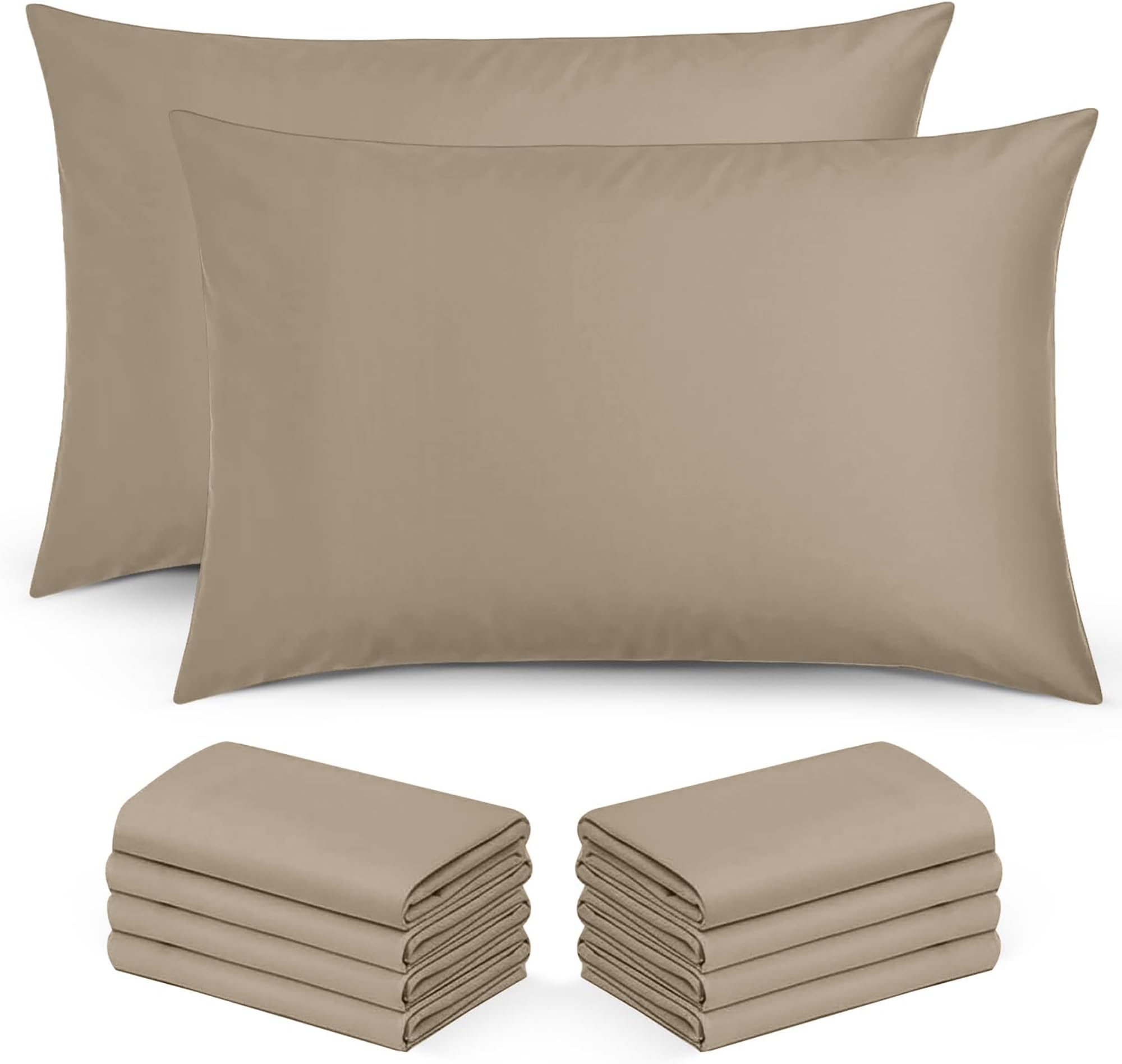 Moonlight Bedding Pillow Cases 10 Pack – Beige Pillowcases Envelope Closure Super Soft Brushed Microfiber Standard House Wife Pillow Covers, (50 X 75 CM) — image 1