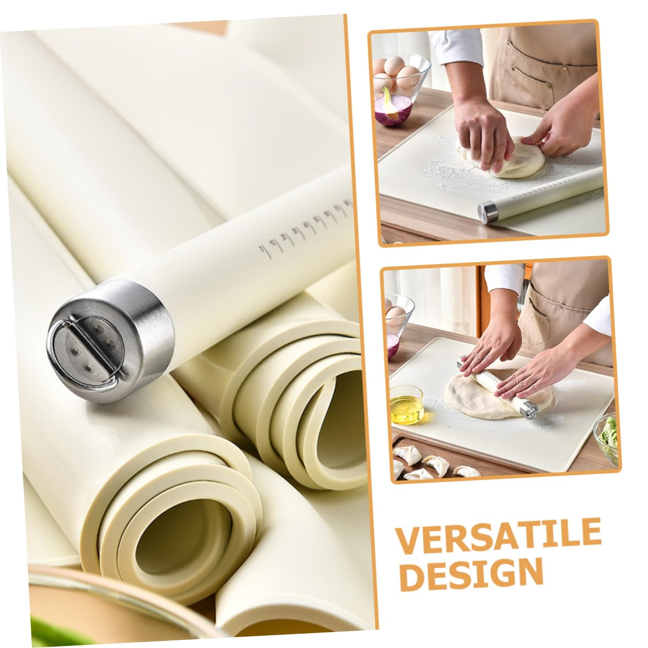 1 Satz Multifunktions Teigmatte aus Silikon und Edelstahl in Beige