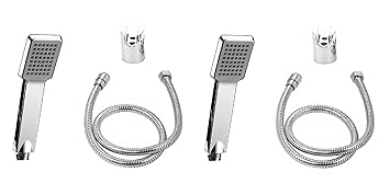 CUROVIT Payton Set of 2 ABS Hand Shower / Telephonic Shower in Chrome Finish with ABS Holder and 1.5 Mtr Stainless Steel Flexible Tube for Bathroom / Bathroom Cleaning. (Set of 2)