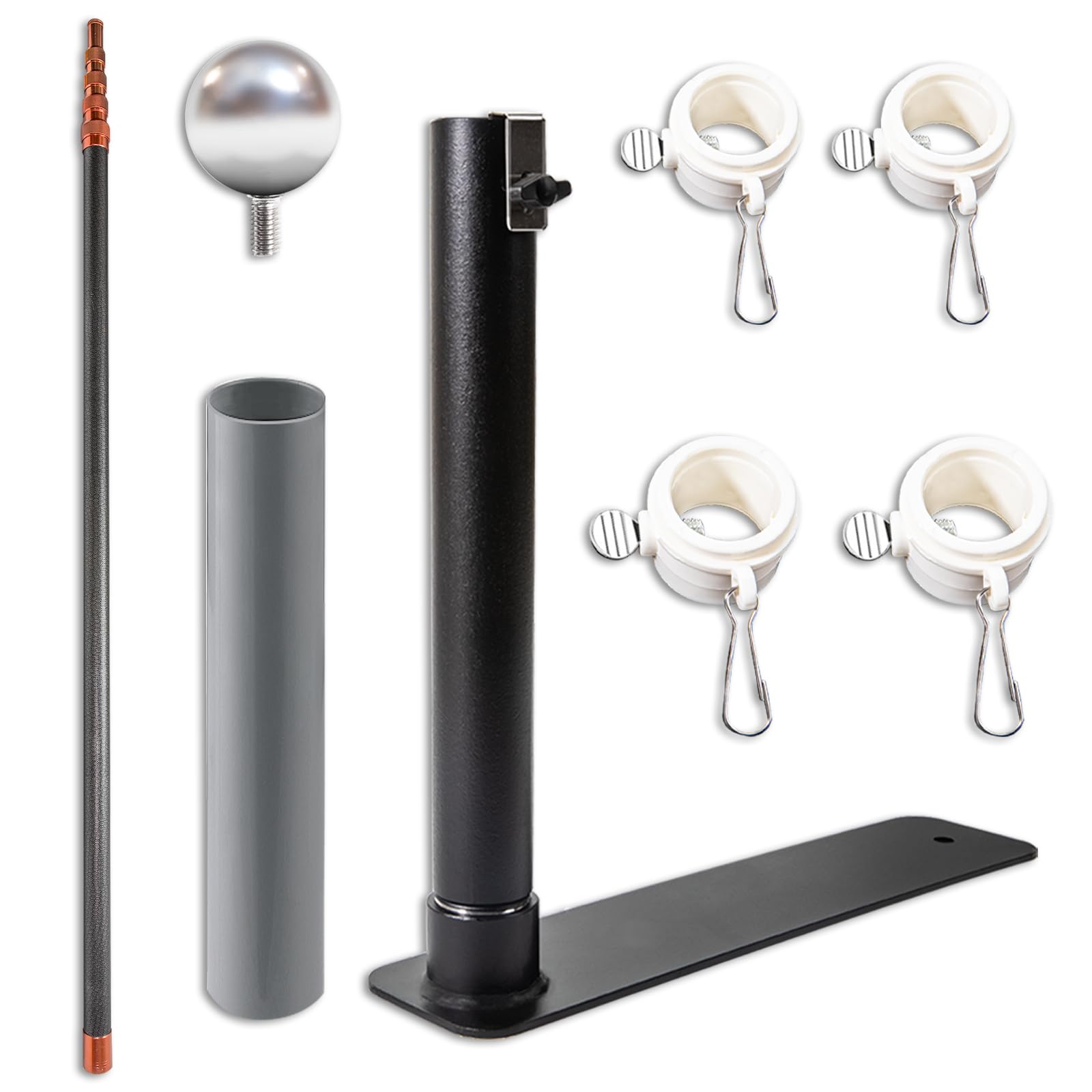 Upgraded Telescopic Flagpole with Anti-Break Tube, Thickened Tire Bracket Tailgate Flagpole - 20ft Carbon Fiber RV Flagpole Kit, Suitable for Tailgate Parties, Camping and Outdoor Activities