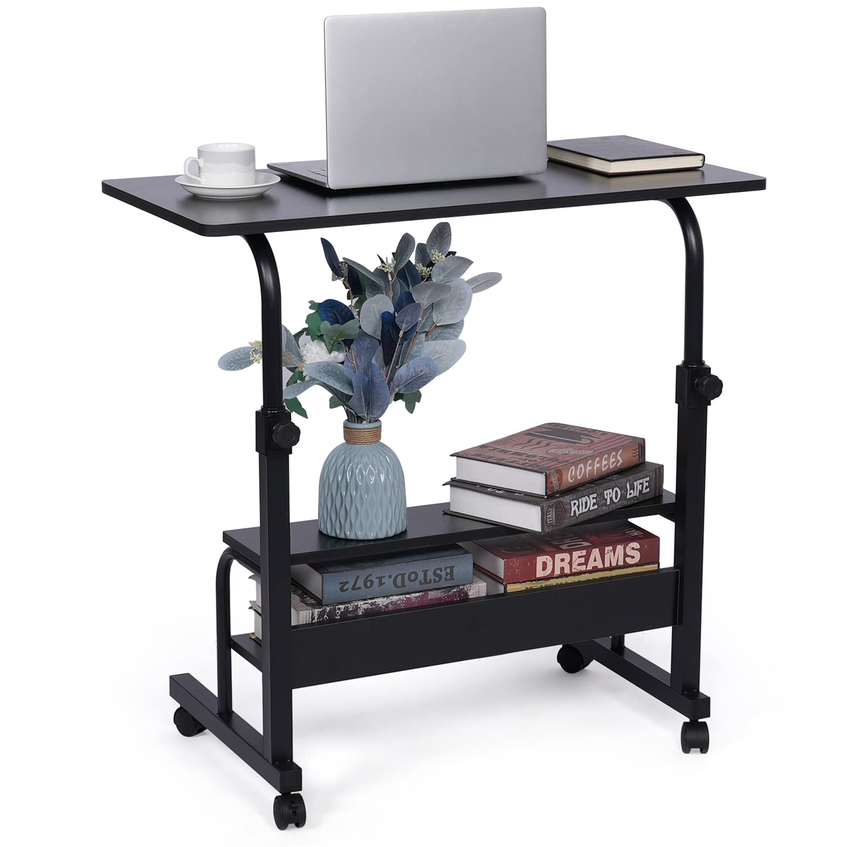 Photo 1 of Computer-Desk Office-Desk, Small-Folding Gaming-Laptop Home-Office Desks for Small Spaces, Writing Study Desk Table with Storage for Home Bedroom, Adjustable Height 32×16×23-36 inches (Black)