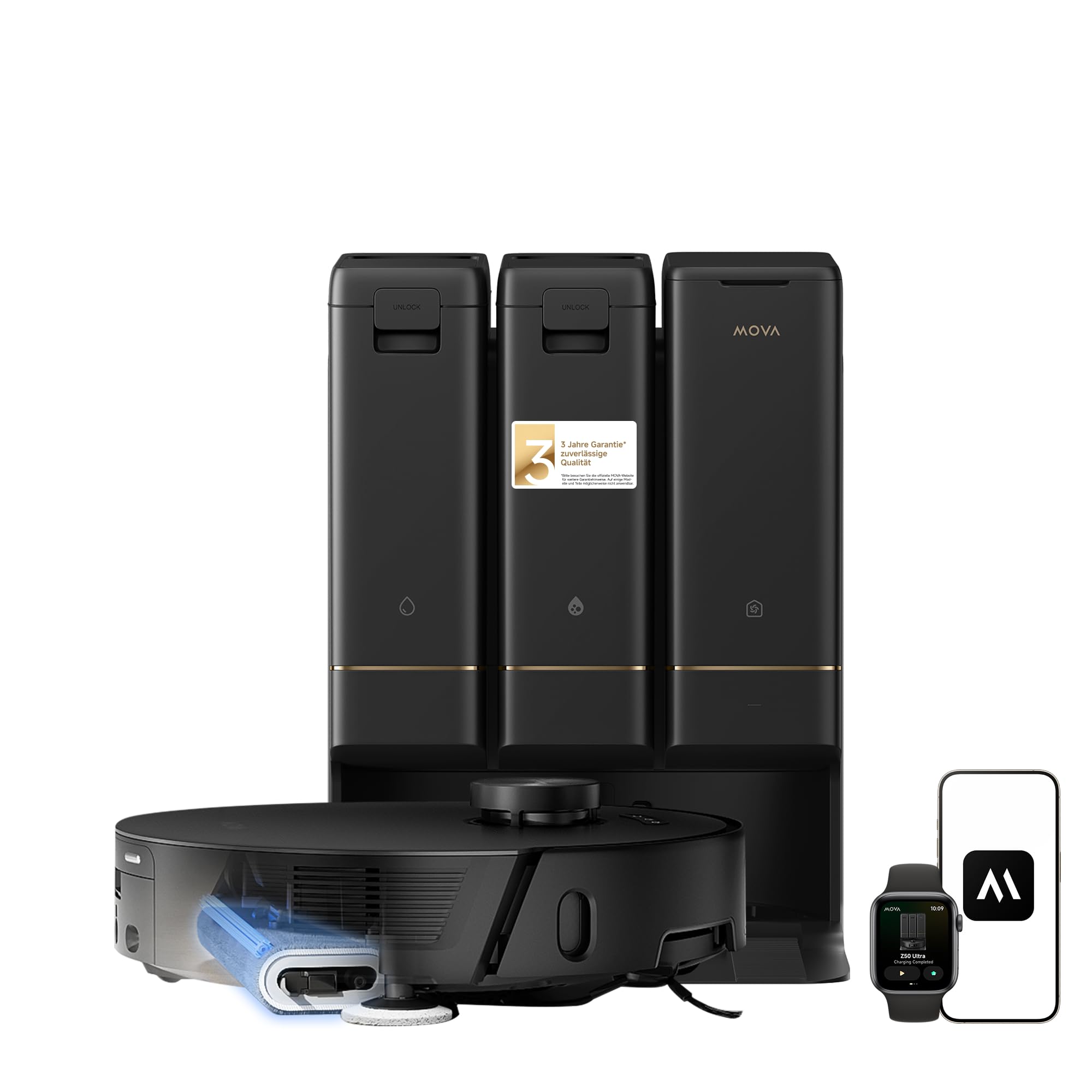 Mova Z50 Ultra saugroboter mit wischfunktion mit 19,000 Pa, 18N Abwärtsdruck, Lift-Mopp & Bürste, Tricut, DToF+RGB AI-Hindernisvermeidung, 75 °C Heißwasser-Mopp, Selbstreinigend, Auto Entl./Nachfüll
