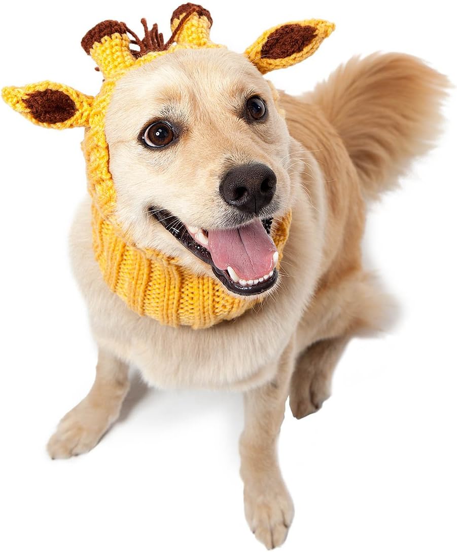 Zoo Snoods Original Knit Giraffe Dog Snood, Yellow, Medium