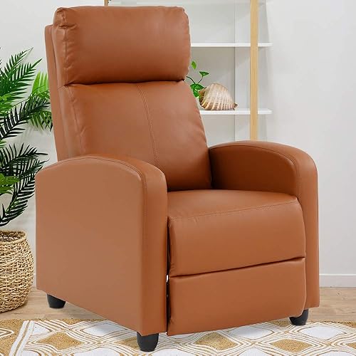 Miniatura 10 de Dkeli Silla reclinable para sala de estar, sofá acolchado y ancho, silla reclinable de piel sintética con reposapiés y respaldo, respaldo alado,