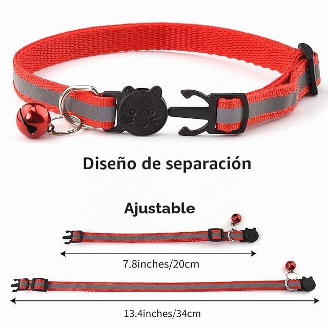 Foto 4 de 6 de 12 Paquetes Collar Gato, Reflectante Collares para Gatos con Cascabeles y Hebilla Seguro de Liberación Rápida…