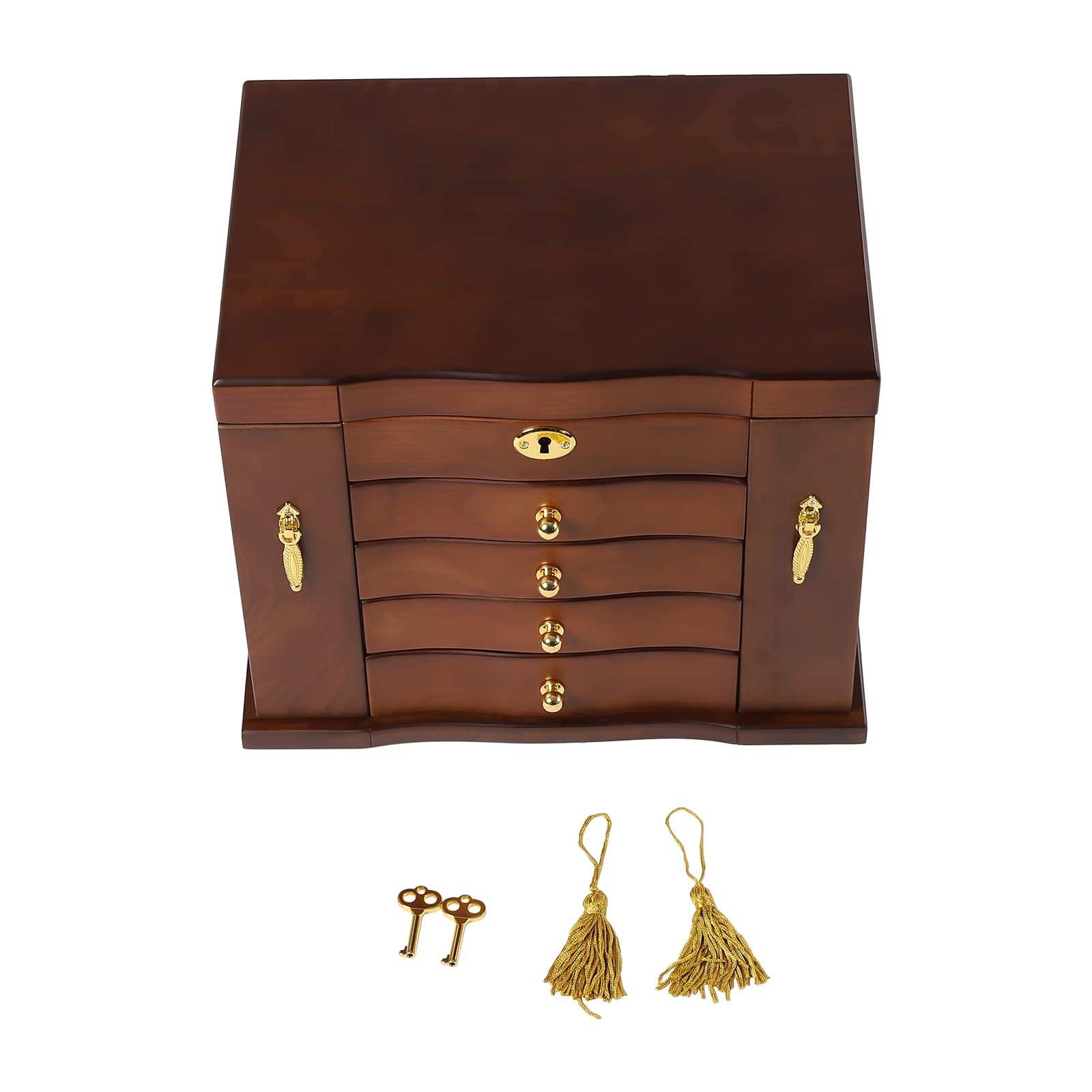 Boîte à Bijoux Bois Art Déco – 5 Niveaux Avec Miroir Intégré