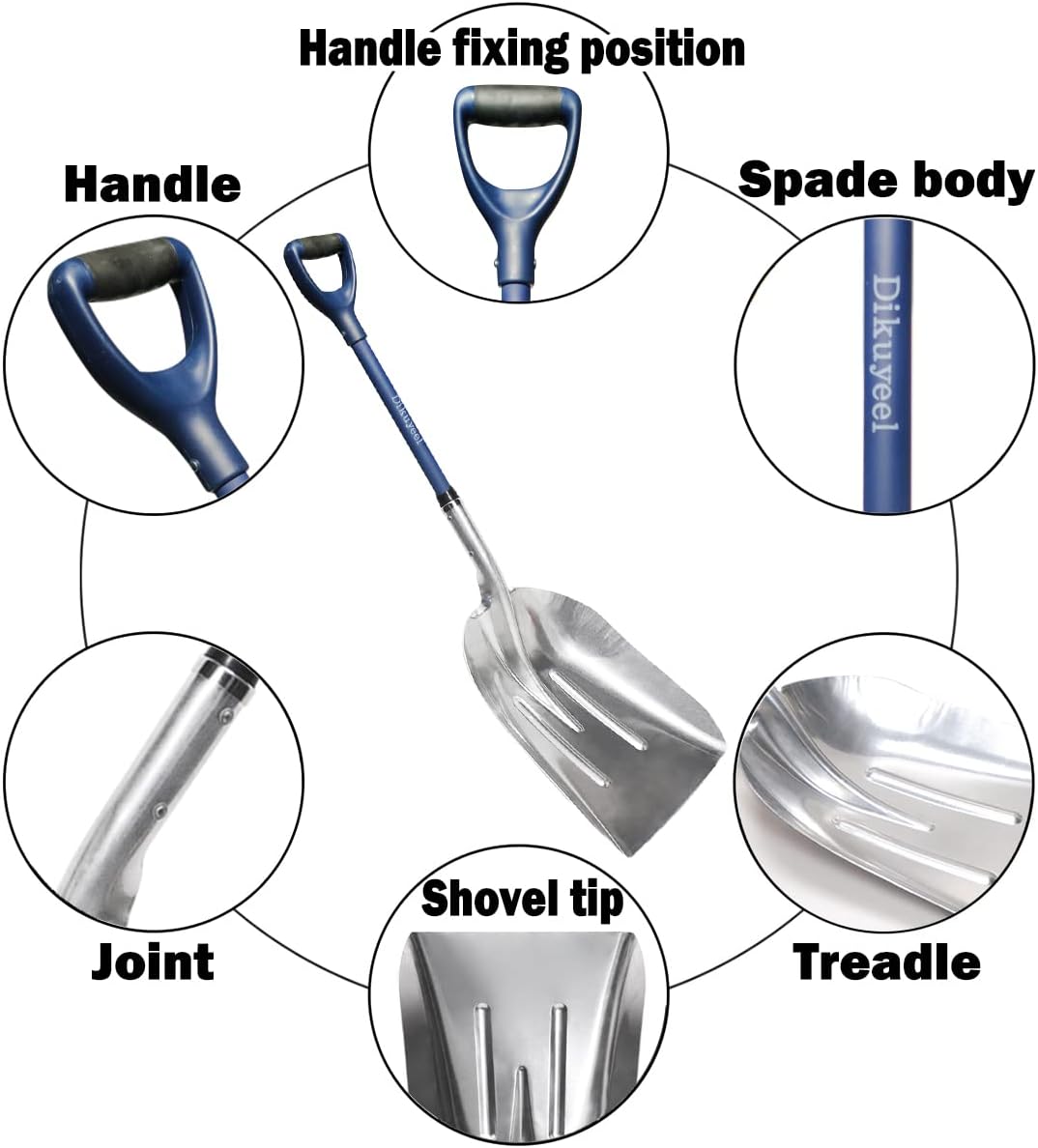 review Dikuyeel Aluminium 45 Inch Snow Shovel with Large Head and Durable Handle,Metal Snow Shovel for Driveway，Transfer Shovel Shovel for Gardening