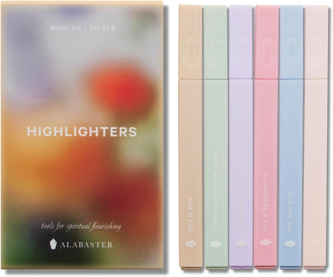 ALABASTER Co. - No Bleed Pastel Highlighter Set, 6 Pcs, Chisel Tip, Muted Pastel Colors, Bible Study Supplies