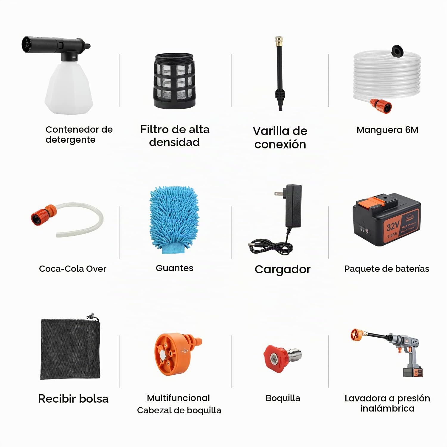 DEWINNER Pistola de Alta Presión Portátil Batería 32V MAX 580 PSI, Kit de Lavado Eléctrico con Batería 2.6Ah y Boquilla Giratoria, Ideal para Coche, Patio, Ventana, Jardín