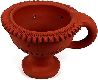 ASHIRWAD Clay Dhuni Cup Natural Handmade Terracotta Dhoop Loban Dani Burner with Handle | AE000047-08 (5.0 inch)
