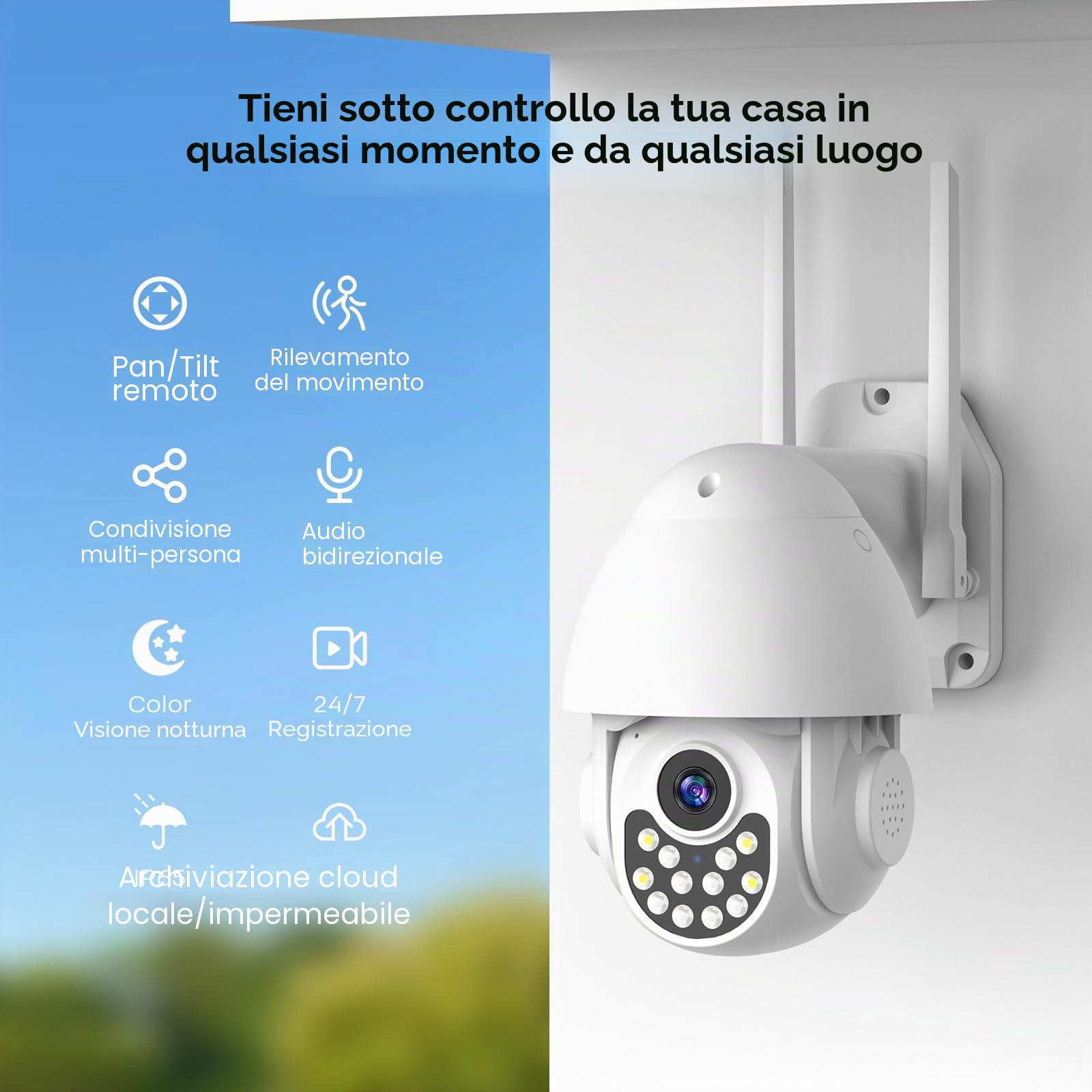 Sistema di allarme wireless Wi-Fi per la sicurezza domestica con telecamera esterna, kit di allarme GSM da 25 pezzi con sirena, sensori di movimento PIR, telecomandi, sensori per finestre/porte