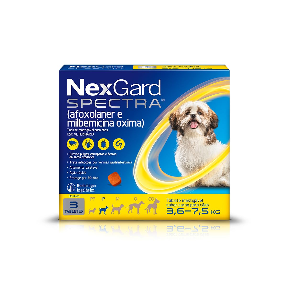 NexGard SPECTRA Antipulgas e Vermífugos para Cães de 3,6 a 7,5kg - 3 tabletes