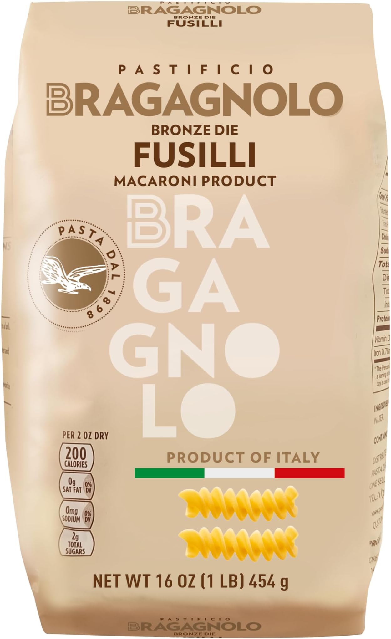 - Pastificio Bragagnolo, Fusilli 857 Bronze-Drawn, 100% Italian Pasta, Made with Durum Wheat Semolina Flour, Non GMO (1 Pound Bag) - Consistently al Dente.