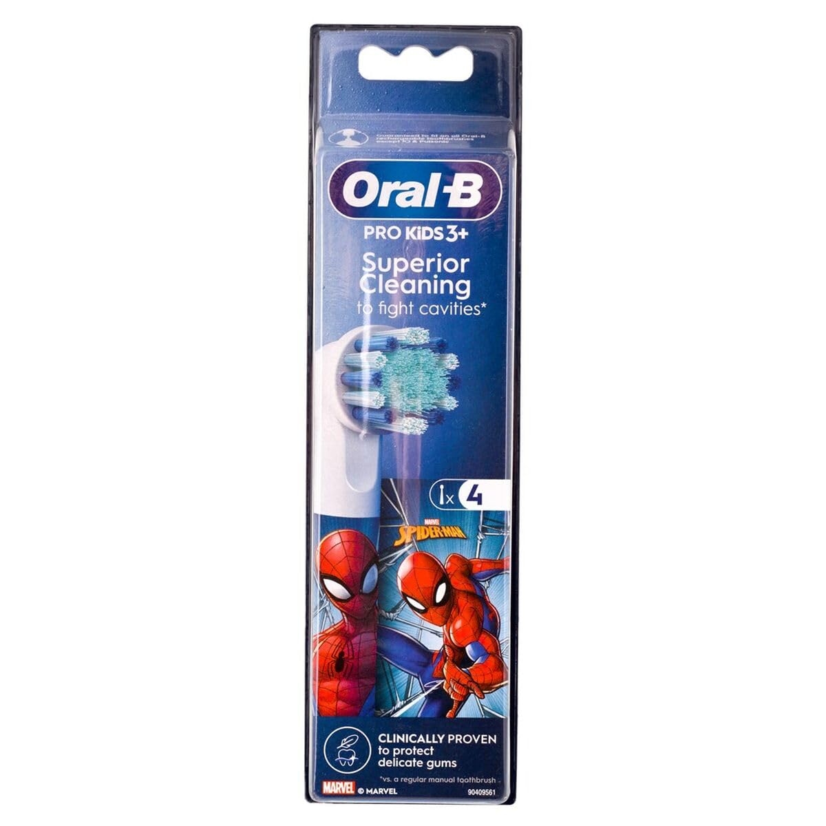 Oral-B Kids 3+ Replacement Tips for Electric Toothbrush for Children Over 3 Years Old with Spiderman Heroes, Set of 4 Soft Cartridges for Delicate Gums