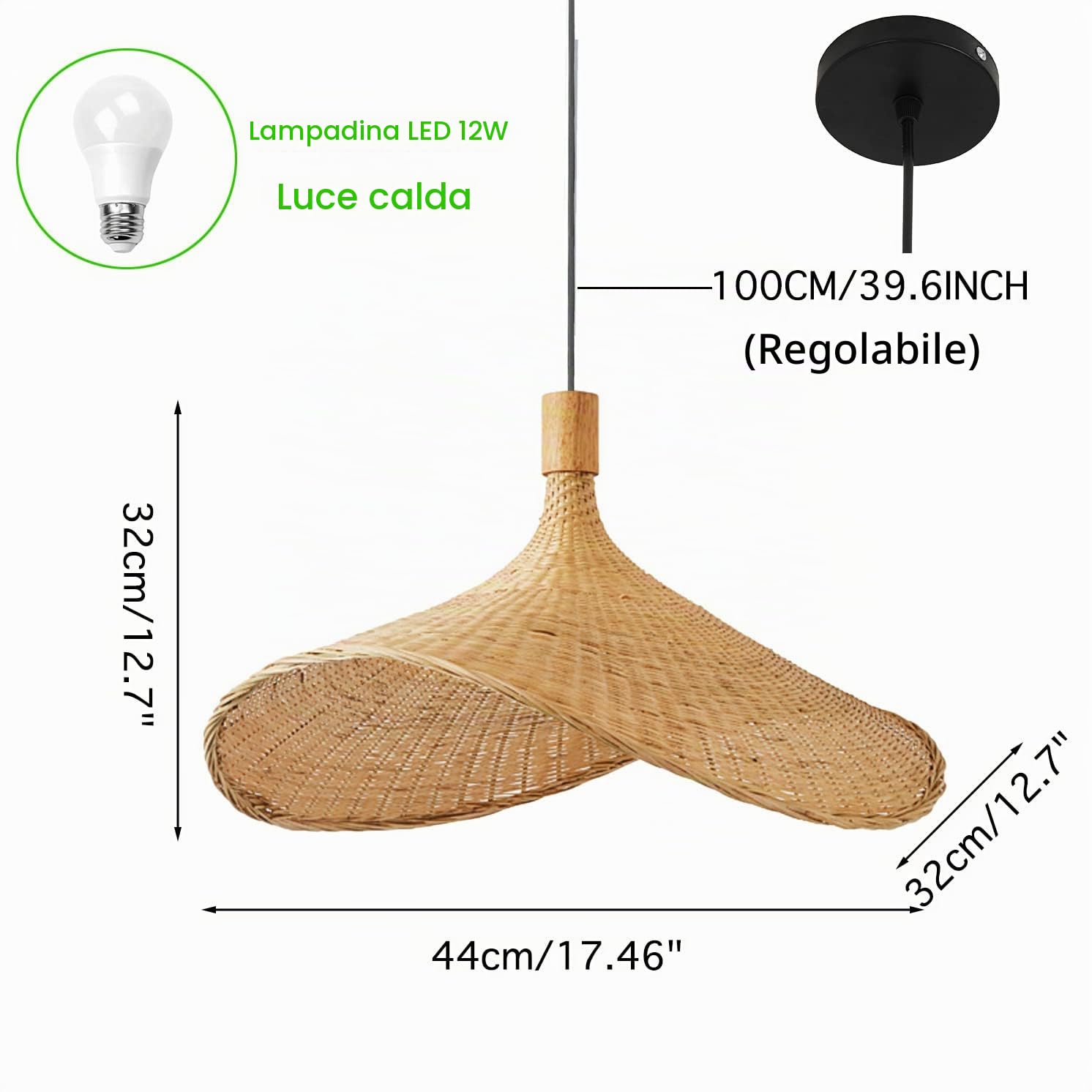 Lampada a sospensione in bambù intrecciata a mano Lampadario a soffitto in bambù semplice Lampada da soffitto Lampadario in bambù naturale per sala da pranzo, sala da tè, ristorante
