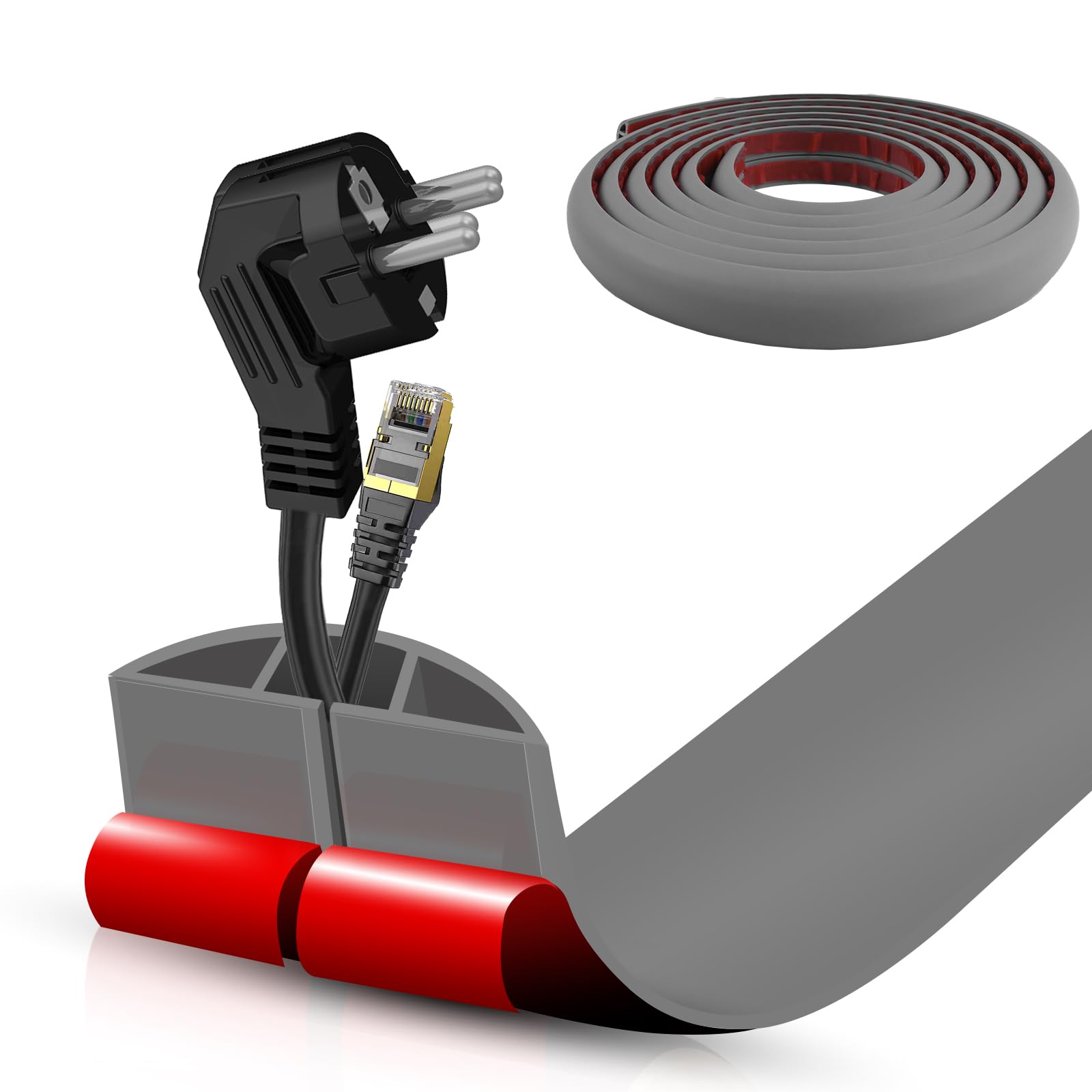 Floor Cord Cover Self Adhesive Cord Hider,10FT Cable Management, Extension Strip Protector for Wires, Prevent Cable Trips for Offices, Gyms, Exhibitions Cavity:0.47"(W) x 0.35"(H) Gray