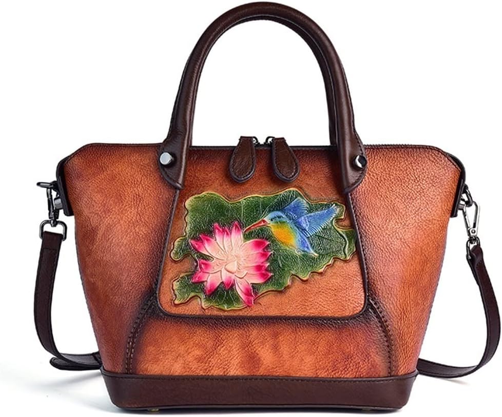 JSEIAJB Handbag Women's Bag Designer Vintage Floral Handbag Vintage Embossed Large Capacity Shoulder Bag